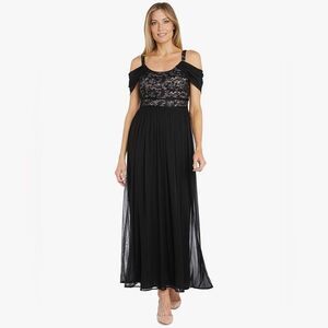 R&M Richards Womens Chiffon Cold Shoulder Evening Dress Size 12
